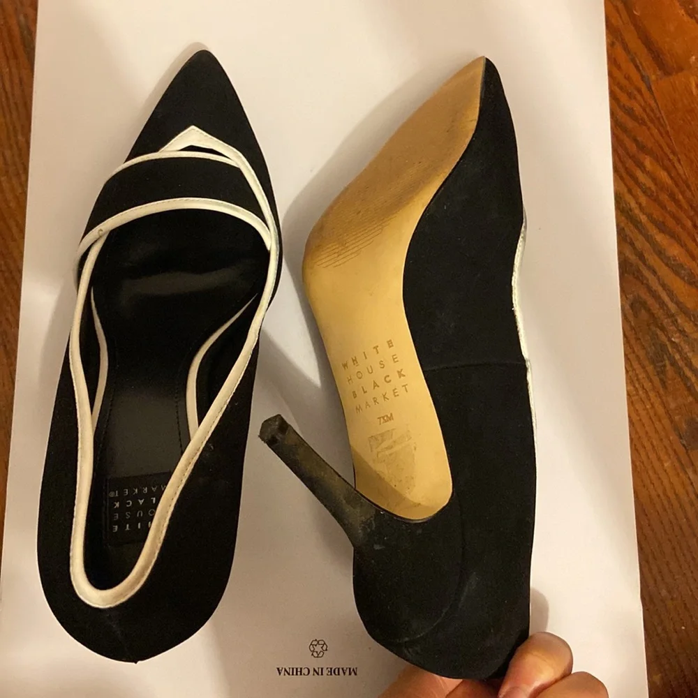 WHBM Classy Black White Hayden suede Heels 7.5 - Picture 4 of 12